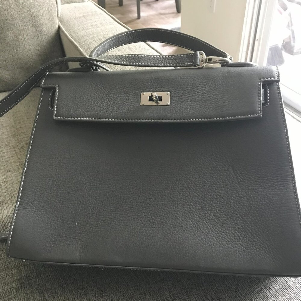 Teddy Blake Gray leather hand bag silver hardware, brand new, with tag still
